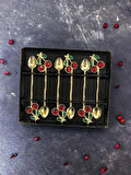 Kirazlı Çay Kaşığı 6'lı Gold Kirazlı Kahve Çay Sunum Kaşığı Hediyelik Kaşık Decorative Spoon
