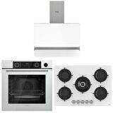 Ferre Fryart Steam Beyaz Set ( D081 Beyaz Davlumbaz -RS036 Beyaz Ocak- XE64CB Fryart Steam Beyaz Fırın)