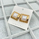 Gold İnci Görünüm Kare Vintage Küpe