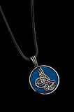 Erkek Gümüş Kolye - Osmanlı Tuğrası İşlemeli Mavi Renkli Gümüş Kolye