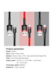 Cafule Kablo USB  Type-C 3A 0.5 M Kırmızı+Siyah