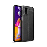 Smcase Samsung Galaxy M51 Kılıf Deri Dokulu Silikon  Nano Ekran Koruyucu
