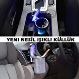 Araç Içi Küllük Led Işıklı 7 renkli Rgb Lüx Tip Kapaklı Araba Küllüğü