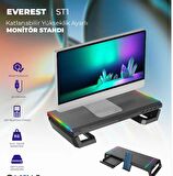 Everest ST1 4 USB Hub RGB Işıklı Katlanabilir Yükseklik Ayarlı Siyah Monitör Standı