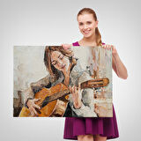 Harita Sepeti Gitar Çalan Kız Duvar Tablosu-1241