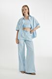 DeFacto Coool Oversize Çizgili Poplin Kısa Kollu Gömlek D3835AX24HSBE196