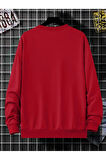 Erkek Kırmızı Boston Baskılı Oversize Sweatshirt