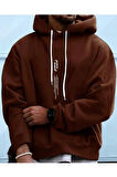 Erkek Kahverengi Dikey Baskılı Oversize Sweatshirt