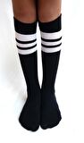 CİHO SOCKS Daily 4 Çift Kız Çocuk, Kız Çocuk Siyah Çizgili Kaymayan Diz Altı Orta Okul Lise Kolej Okul Çorabı