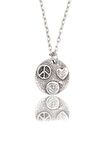 Peace - Kalp - Smile Erkek Kadın Kolye Antik Gümüş Kaplama - 60 cm Düz Zincir
