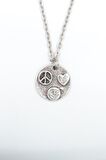 Peace - Kalp - Smile Erkek Kadın Kolye Antik Gümüş Kaplama - 60 cm Düz Zincir