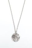Peace - Kalp - Smile Erkek Kadın Kolye Antik Gümüş Kaplama - 60 cm Düz Zincir