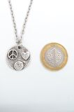 Peace - Kalp - Smile Erkek Kadın Kolye Antik Gümüş Kaplama - 60 cm Düz Zincir