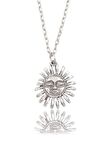 Smile - Güneş Erkek Kadın Kolye Antik Gümüş Kaplama - 60 cm Düz Zincir