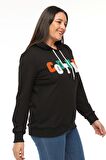 Kadın Büyük Beden Couture Yazılı Siyah Sweatshirt
