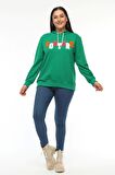 Kadın Büyük Beden Couture Yazılı Yeşil Sweatshirt