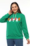 Kadın Büyük Beden Couture Yazılı Yeşil Sweatshirt