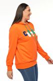 Kadın Büyük Beden Couture Yazılı Turuncu Sweatshirt