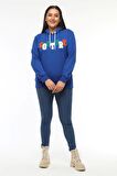 Kadın Büyük Beden Couture Yazılı Mavi Sweatshirt