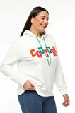 Kadın Büyük Beden Couture Yazılı Beyaz Sweatshirt