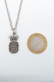 Ananas Erkek Kadın Kolye Antik Gümüş Kaplama - 60 cm Düz Zincir