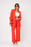 Etiket Baskılı Kol Detaylı Blazer Ceket Palazzo Pantolon Takım TKM16014