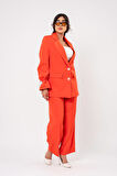Etiket Baskılı Kol Detaylı Blazer Ceket Palazzo Pantolon Takım TKM16014