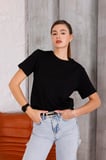 Kadın Siyah Bisiklet Yaka Basic T-shirt - 168