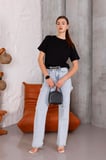 Kadın Siyah Bisiklet Yaka Basic T-shirt - 168