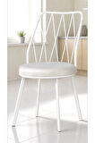 4 Adet Beyaz Yıldız Metal Tel Sandalye Mutfak Cafe Sandalyesi