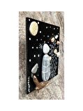 özel tasarım el yapımı pebble art kedili siyah kare tablo