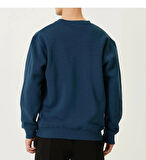 Erkek Bisiklet Yaka Basic Lacivert 3 İplik İçi Polarlı Şardonlu Sweatshirt