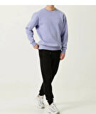 Erkek Bisiklet Yaka Basic Mor Lila 3 İplik İçi Polarlı Şardonlu Sweatshirt