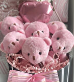 Premium Silindir Hediye Kutusunda, Kalpli Balonlu 6’lı Pembe Ayıcık Buketi