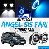 Fiat Fiorino 2008-2023 Uyumlu Üniversal Mercekli Angel Sis Farı Metal Su Geçirmez 76 mm Buz Mavi Halkalı Gündüz Farı Angel Eyes 2 Adet