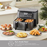 Karaca Air Pro Cook Duo Tandır XXXL 4+4 Litre Airfryer Fritöz Black Silver 8 Kişilik