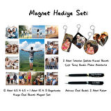 Magnet Hediyeseti 12 Adet 6,5 cm + 1 Adet 10X13 cm Kişisel Resimli Buzdolabı Magneti ve 2 Adet Kişiye Özel Baskılı Anahtarlık ve Adınıza Özel Baskılı Kalem
