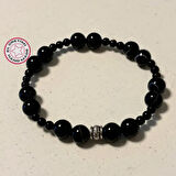 Uretti - Şerife 8341 El Yapımı Bostawana Akik Erkek Doğal Taş Bileklik 17cm  - Siyah