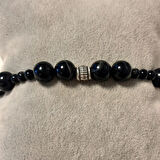 Uretti - Şerife 8341 El Yapımı Bostawana Akik Erkek Doğal Taş Bileklik 17cm  - Siyah