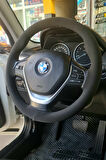 Bmw ile Uyumlu Dikmeli Direksiyon Kılıfı Alkantara Siyah