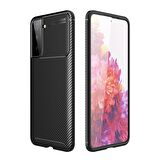 Smcase Samsung Galaxy S21 5G Kılıf Karbon Dokulu Negro Silikon  Tam Kapatan Ekran Koruyucu