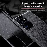 Smcase Samsung Galaxy S21 Ultra 5G Kılıf Deri Dokulu Niss Silikon  Tam Kapatan Ekran Koruyucu