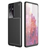Smcase Samsung Galaxy S21 Ultra 5G Kılıf Karbon Dokulu Negro Silikon  Tam Kapatan Ekran Koruyucu