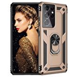 Smcase Samsung Galaxy S21 Ultra 5G Kılıf Vega Yüzüklü Standlı Tank Kapak