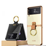 Gpack Samsung Galaxy Z Flip 3 Kılıf Şeffaf Kenar Renkli Ring