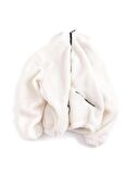 Beyaz  Peluş Wellsoft Dik Yaka Cepleri Fermuarlı Oversize Kesim Peluş Ceket