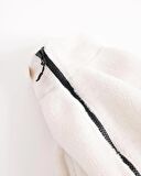 Beyaz  Peluş Wellsoft Dik Yaka Cepleri Fermuarlı Oversize Kesim Peluş Ceket