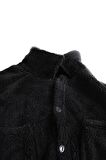 Unisex Düğmeli Siyah Peluş Ceket