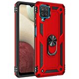 Smcase Samsung Galaxy M12 Kılıf Vega Yüzüklü Çift Katmanlı Tank Silikon