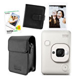 Fujifilm Instax Mini LiPlay Hybrid Misty White Fotoğraf Makinesi 20'li Film Albüm ve Deri Kılıf Hedi